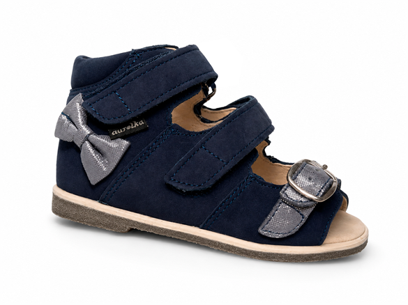 Aurelka sandal, navy/sølv m/sløjfe og 1 spænderem - sandal med ekstra støtte